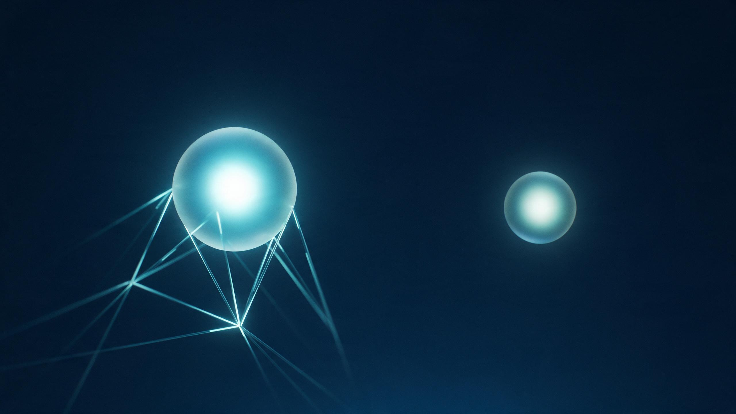 One glowing data point held visibly in place by a supporting scaffold, beside a dimmer identical point floating unsupported