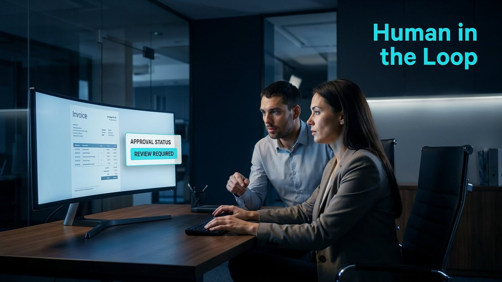 A finance team reviewing agent prepared invoice drafts before approval in Dynamics 365