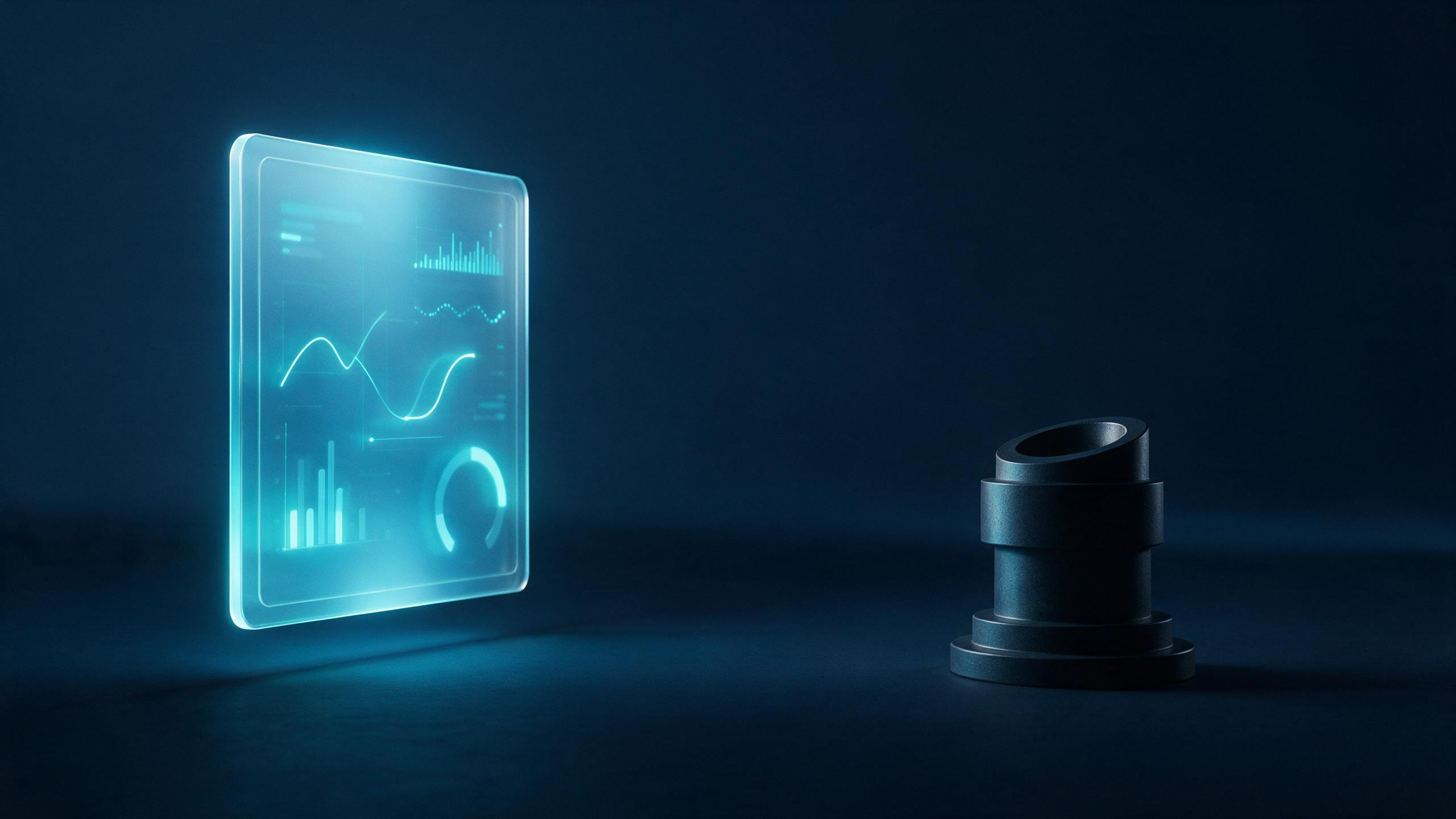 A brightly lit data panel beside an unlit empty socket where a decision would be made, the gap between them unbridged