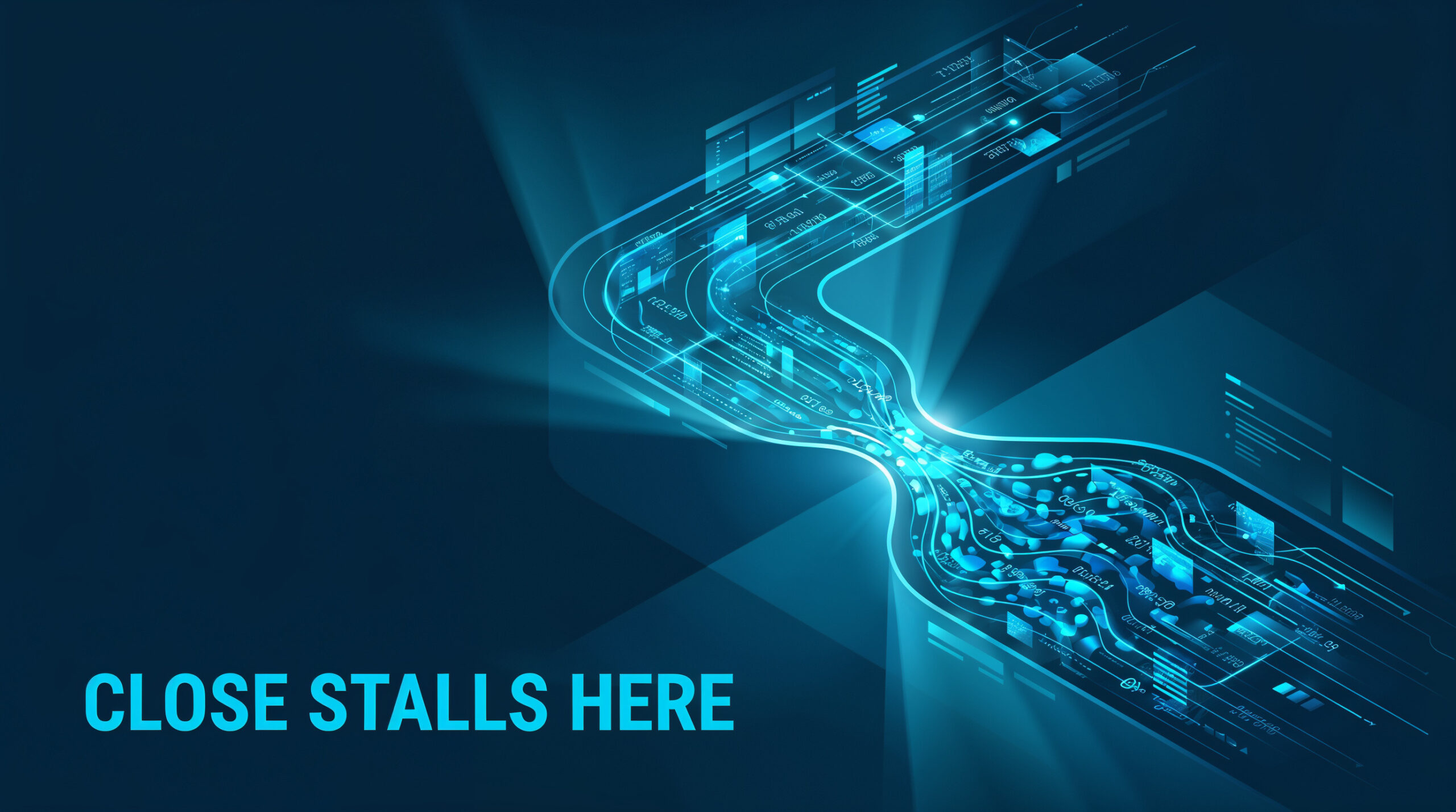 A stream of financial ledger data narrowing and backing up at a single bottleneck point