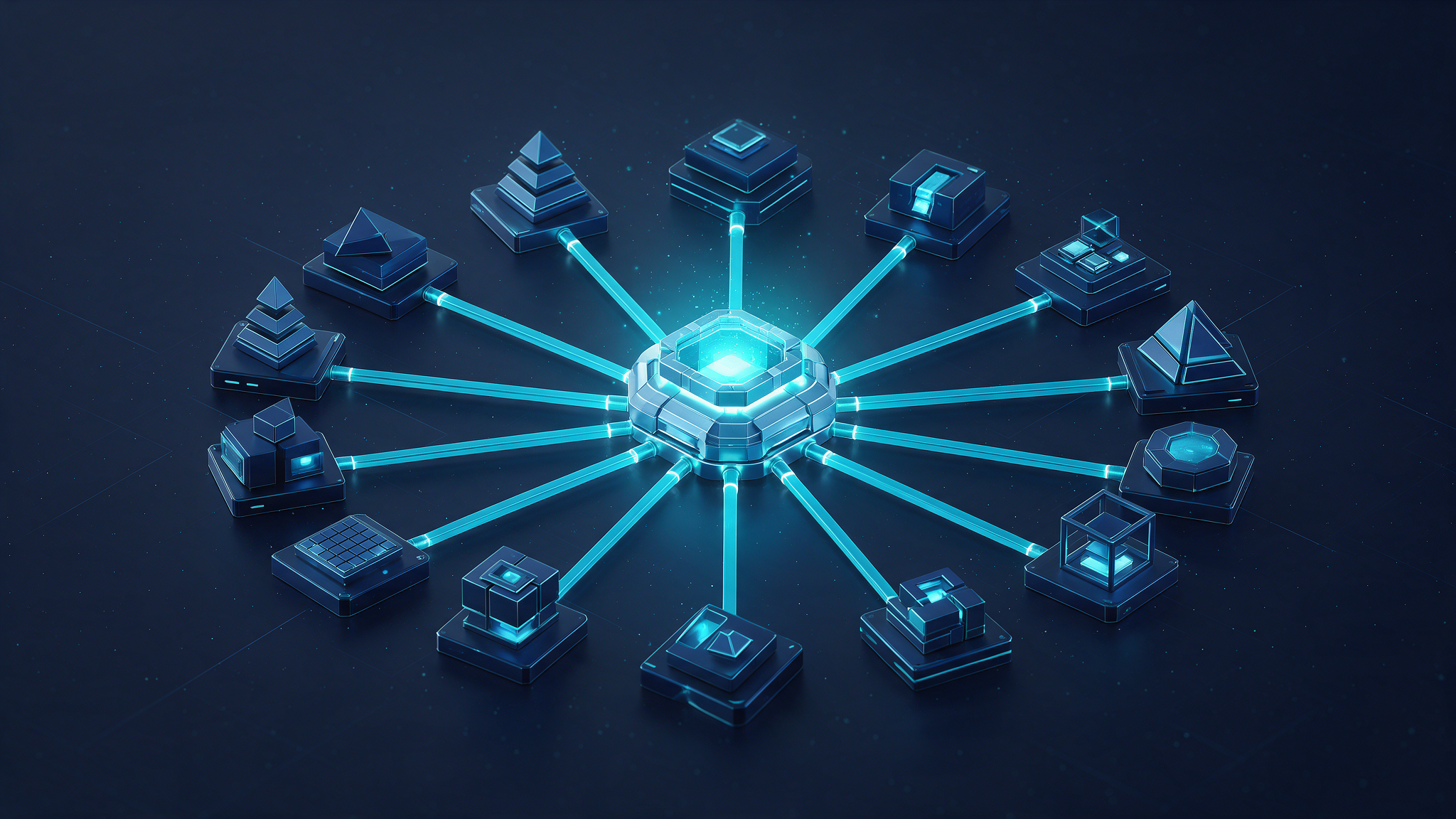 Enterprise systems connecting through a single central integration hub rather than to each other